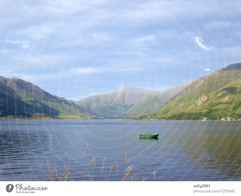 Ruheplatz... Natur Wolken Sommer Gras Hügel Berge u. Gebirge Seeufer Loch Duich Schottland Großbritannien Beiboot Ruderboot klein natürlich Abenteuer Einsamkeit