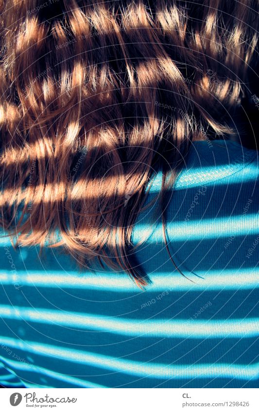 haar Mensch feminin Frau Erwachsene Leben Haare & Frisuren 1 Pullover Streifen blau Farbfoto Tag Licht Schatten Sonnenlicht
