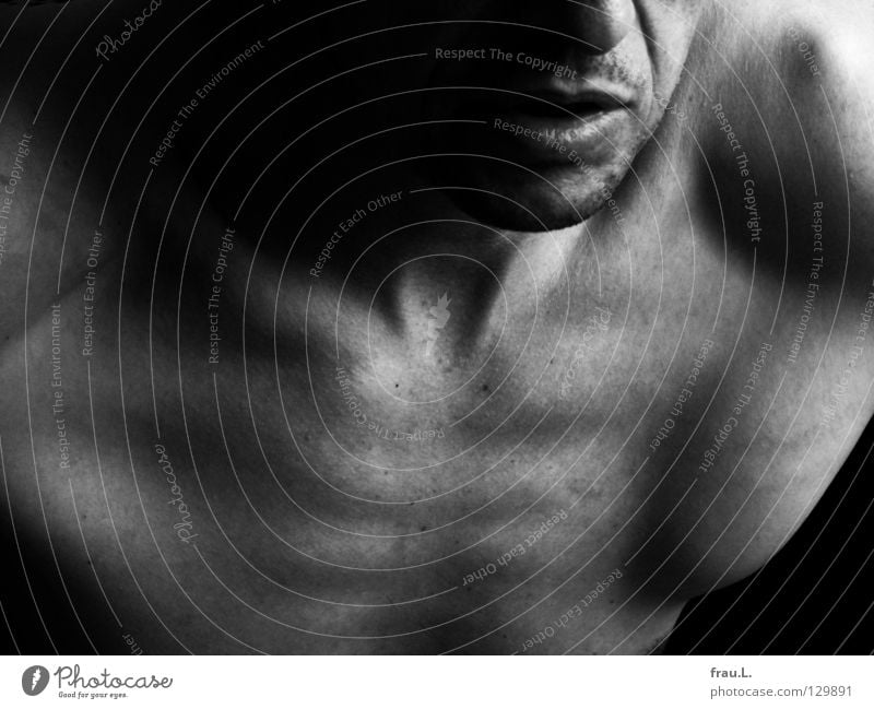 Ausschnitt Mann nackt alt dünn Mensch 50 plus Brustkorb Rippen maskulin Schulter Gefäße attraktiv Bart Akt junger Alter Haut Brustbein Sportler Gesicht Mund