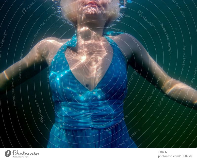 Element Wasser Mensch Junge Frau Jugendliche Brust 1 18-30 Jahre Erwachsene Umwelt See Wellness Mädchen Kleid Unterwasseraufnahme Farbfoto Außenaufnahme Tag