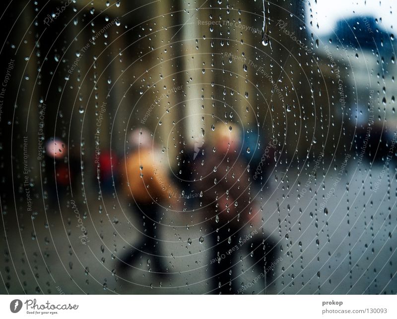 Sightseeing - II Attraktion Stadt schlechtes Wetter Regen fahren Nieselregen Regenschirm Mensch Fußgänger Bewohner gehen stehen Flucht feucht nass kalt Herbst