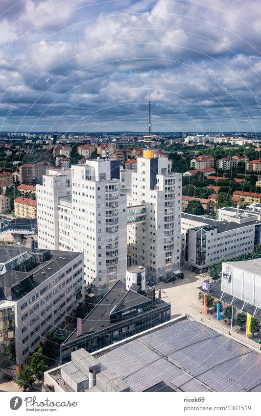 Blick auf Stockholm Erholung Ferien & Urlaub & Reisen Tourismus Haus Wolken Küste Stadt Hauptstadt Gebäude Architektur Sehenswürdigkeit blau Aussicht Farbfoto