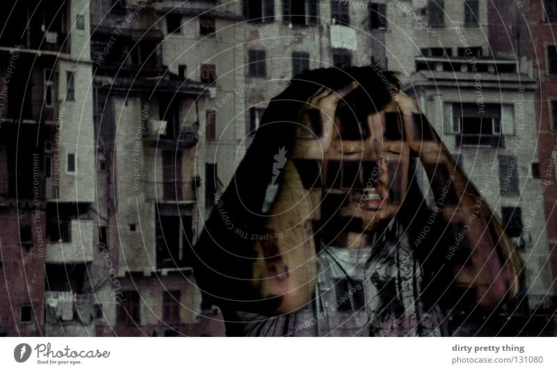 augen zu. geschlossene Augen Denken Porträt Fenster Dia Projektor Konzentration Schatten Stadt projezieren verstecken