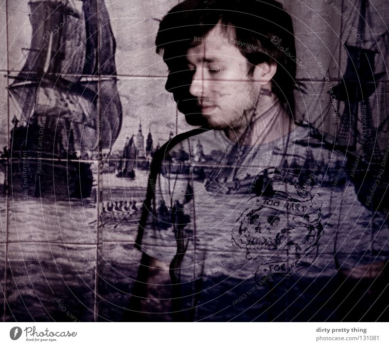 träum ich? träumen schlafen Wasserfahrzeug Meer Pirat Porträt Dia Projektor Konzentration projezieren Schatten