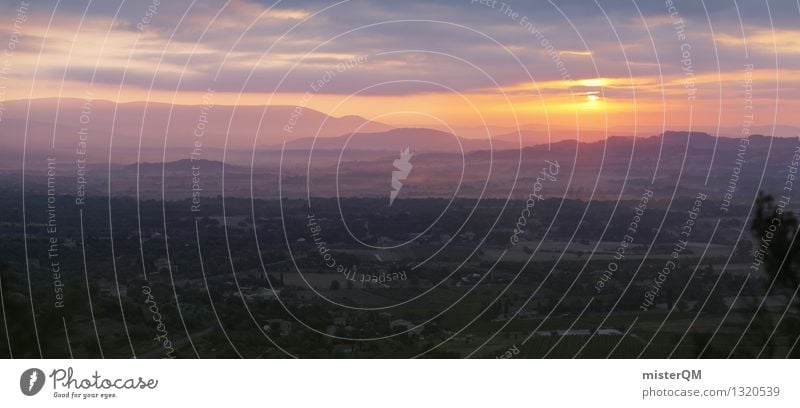 Französische Sonne. Kunst ästhetisch Frankreich Provence Sonnenaufgang Nebel Landschaft Farbfoto Gedeckte Farben Außenaufnahme Menschenleer Textfreiraum links