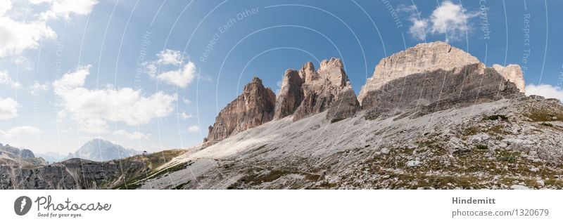 Drei Zinnen Umwelt Natur Landschaft Urelemente Himmel Wolken Sommer Schönes Wetter Felsen Alpen Berge u. Gebirge Dolomiten Gipfel Haus Sehenswürdigkeit wandern