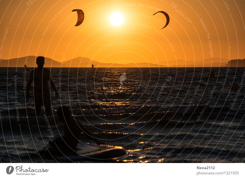 Sonnenuntergang am Meer Abenddämmerung Kitesurfen urlaub Küste Ferien & Urlaub & Reisen Sommer Erholung Wasser Horizont
