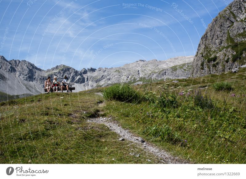 Wander-PAUSE Tourismus Berge u. Gebirge wandern Mensch 3 45-60 Jahre Erwachsene Natur Landschaft Erde Himmel Wolken Sommer Schönes Wetter Wildpflanze Almwiese