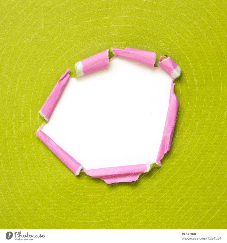 enttarnt Schreibwaren Papier Zettel Dekoration & Verzierung entdecken grün rosa weiß Überraschung geheimnisvoll gerissen Öffnung Loch Riss aufgerollt leer