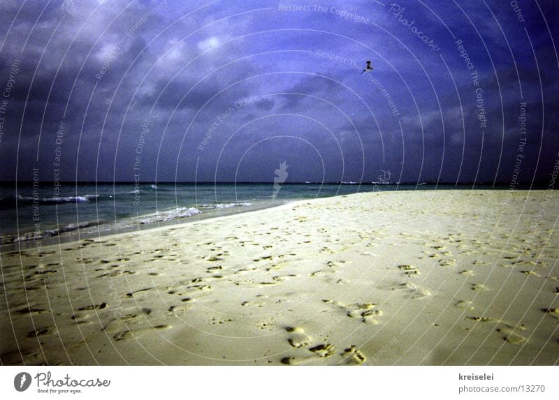 Niemand zu Hause? Strand Ferien & Urlaub & Reisen Fußspur Einsamkeit Meer Sand Himmel blau