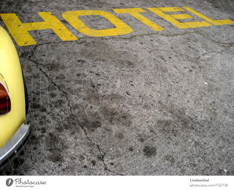 HOTEL CAR-STYLE KFZ gelb heiß Stil Verkehr Käfer PKW hot Straße Schriftzeichen Angelköder