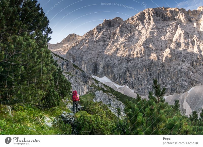 Wanderlust Natur Landschaft Wolkenloser Himmel Felsen Alpen Berge u. Gebirge Gipfel Zufriedenheit Respekt Sport wandern Rucksack Wege & Pfade Karwendelgebirge