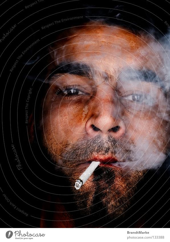 Tschu tschu Porträt Mann Bart unrasiert Zigarette Tabak Rauch Schwäche Auge Blick Dreitagebart Rauchen selbstgedreht