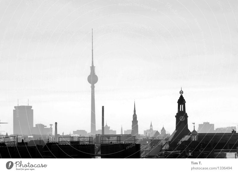 Berlin Stadt Hauptstadt Stadtzentrum Altstadt Skyline Menschenleer Sehenswürdigkeit Wahrzeichen Fernsehturm Identität Mittelpunkt Ferne Schwarzweißfoto