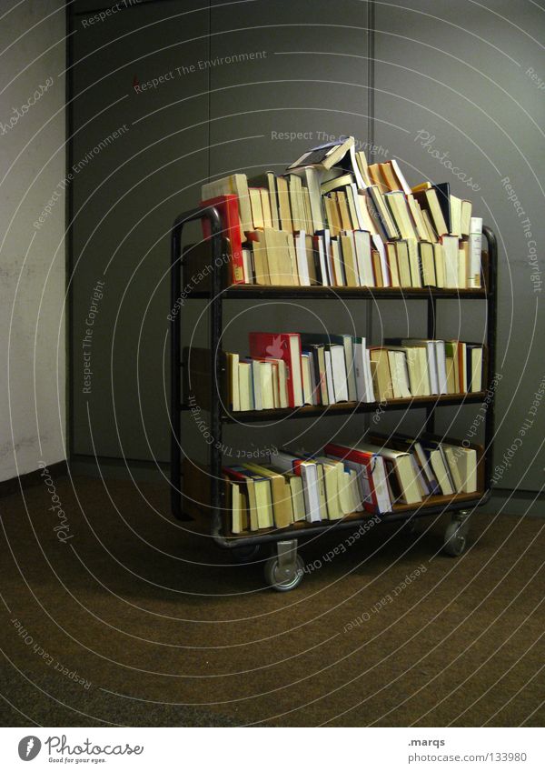 250 | Wissen Bibliothek Handwagen Ordnungsliebe Studium Lesestoff Buch Reihe aufgereiht Sammlung Anhäufung Wissenschaften lernen sortieren Mobilität Lesesaal
