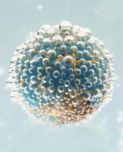Erde mit Bubbles Kohlendioxid Makroaufnahme Nahaufnahme earth water blue blau Wasser planeet