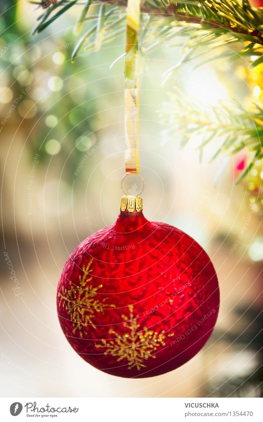 Roter Weihnachtskugel auf dem Weihnachtsbaum Stil Design Winter Wohnung Traumhaus Dekoration & Verzierung Veranstaltung Feste & Feiern Weihnachten & Advent