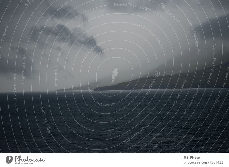 Regen im Anzug Landschaft Wasser Wolken schlechtes Wetter Nebel Küste Fjord Nordsee Island Europa Menschenleer beobachten Ferien & Urlaub & Reisen dunkel kalt
