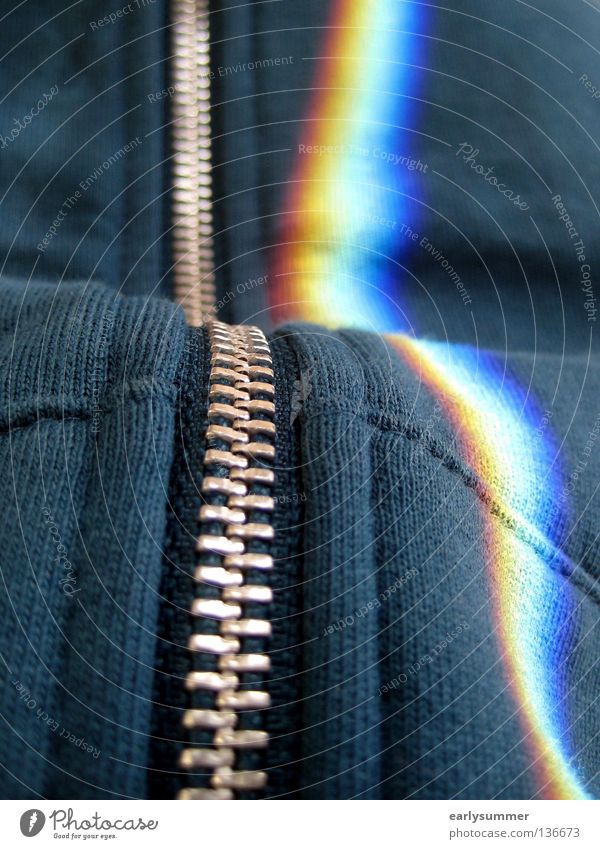 fortlaufend Jacke Pullover Reißverschluss türkis grün Regenbogen wellig oben mehrfarbig regenbogenfarben Spektralfarbe rot gelb violett Licht nah Naht Streifen