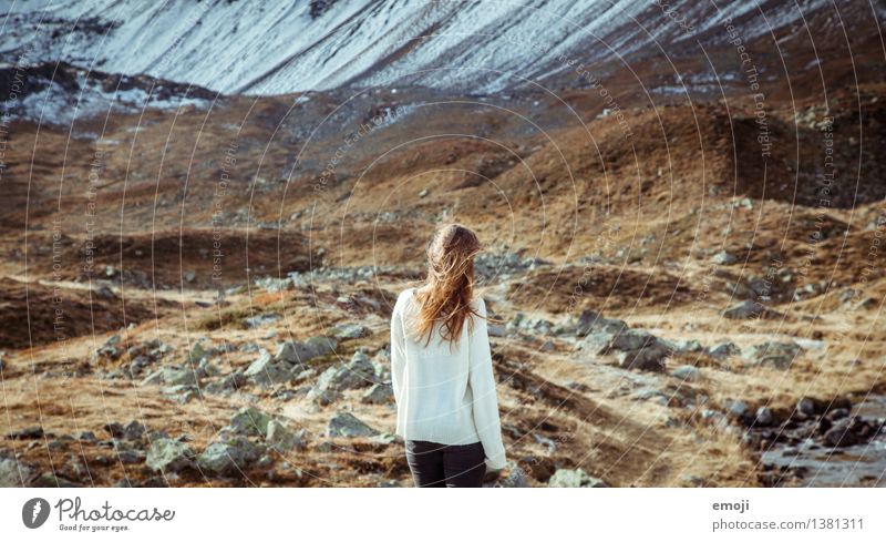 Wind feminin Junge Frau Jugendliche 18-30 Jahre Erwachsene Umwelt Natur Landschaft Herbst Berge u. Gebirge Gipfel außergewöhnlich natürlich Farbfoto