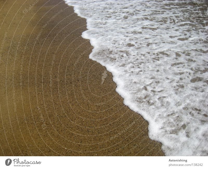 Meereshöhe Ferien & Urlaub & Reisen Strand Wellen Sand Wasser Linie weiß Meerwasser Farbfoto Sandstrand Gischt Wasserlinie Menschenleer Textfreiraum links