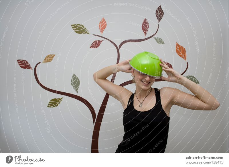 Grünkäppchen Frau Humor Mütze Helm grün weiß Baum Wand Sommer frisch Küche Freude lustig lachen Hut Schalen & Schüsseln