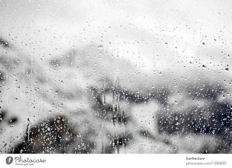 Scheibenkleister Landschaft Urelemente Wassertropfen Klima Klimawandel Schnee Alpen Berge u. Gebirge Allgäuer Alpen Schneebedeckte Gipfel Glasscheibe kalt nass