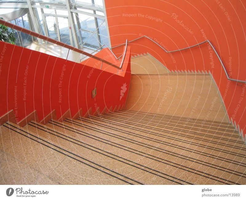 orange abwärts rot unten Architektur Treppe Geländer