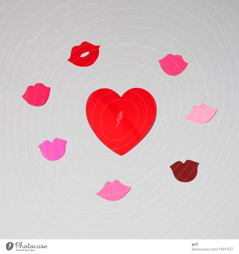 Herzlich Basteln Valentinstag Mund Lippen Papier Zeichen Küssen rosa rot Gefühle Lebensfreude Frühlingsgefühle Sympathie Liebe Verliebtheit Romantik Farbfoto