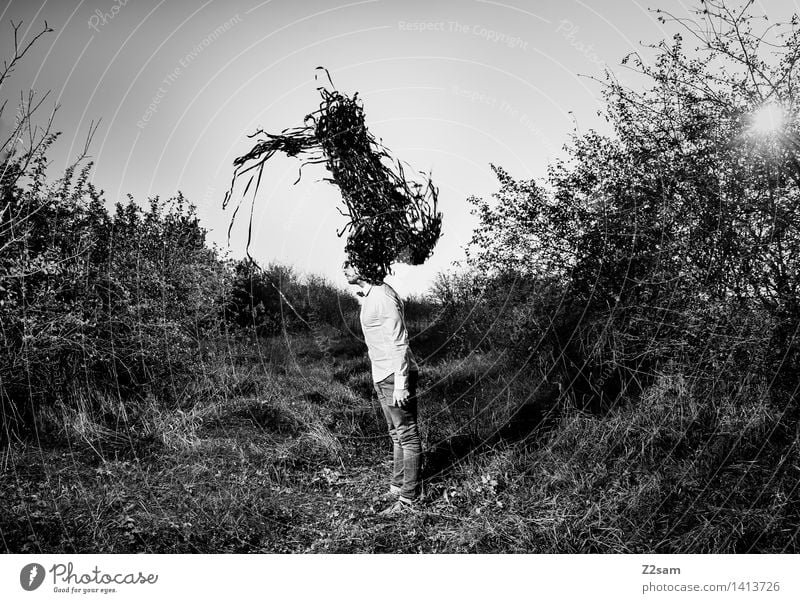 Der Schwarm Lifestyle elegant Stil maskulin Junger Mann Jugendliche 30-45 Jahre Erwachsene Natur Landschaft Herbst Sträucher Mode Hemd Jeanshose Fliege stehen
