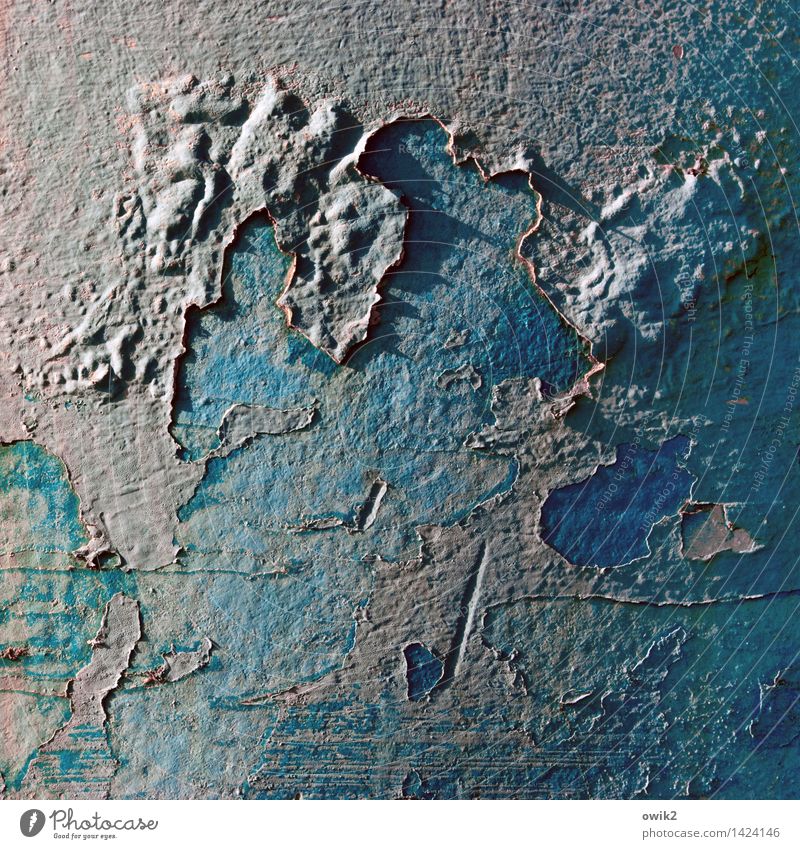Ferne Planeten Kunstwerk Farbe Farbstoff Metall Rost alt blau bizarr Verfall Vergänglichkeit Zerstörung Oberfläche Oberflächenstruktur Schatten Linie Riss