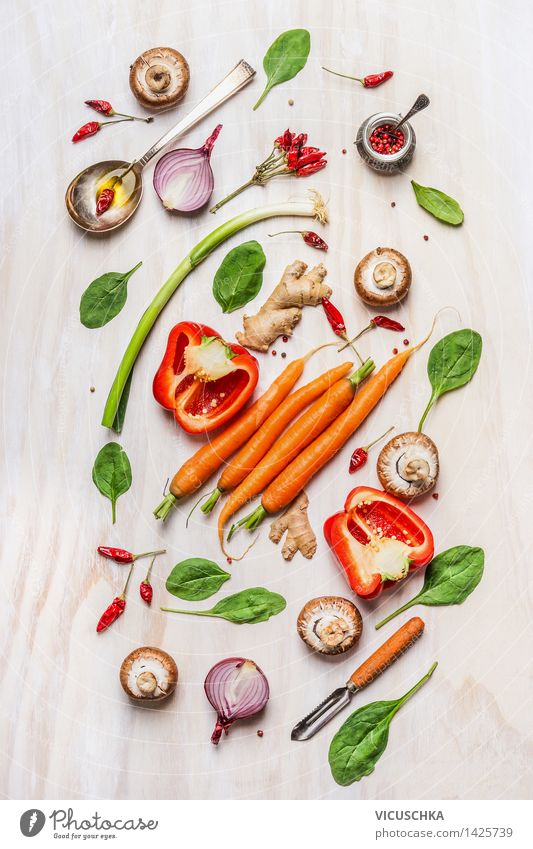 Buntes Gemüse Auswahl für gesundes Kochen Lebensmittel Salat Salatbeilage Kräuter & Gewürze Ernährung Mittagessen Abendessen Büffet Brunch Festessen Bioprodukte