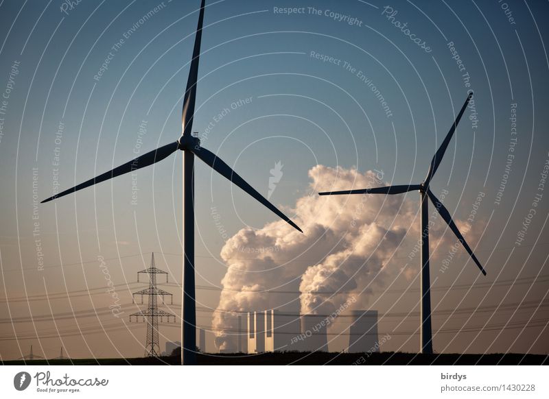 Kraftwerk Neurath Technik & Technologie Energiewirtschaft Erneuerbare Energie Windkraftanlage Kohlekraftwerk Wolkenloser Himmel Klimawandel Schönes Wetter