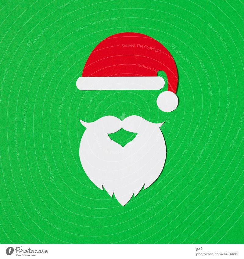 Ho Ho Ho Basteln Weihnachten & Advent Mütze Nikolausmütze Bart Vollbart Papier ästhetisch grün rot weiß Vorfreude Farbfoto Innenaufnahme Studioaufnahme