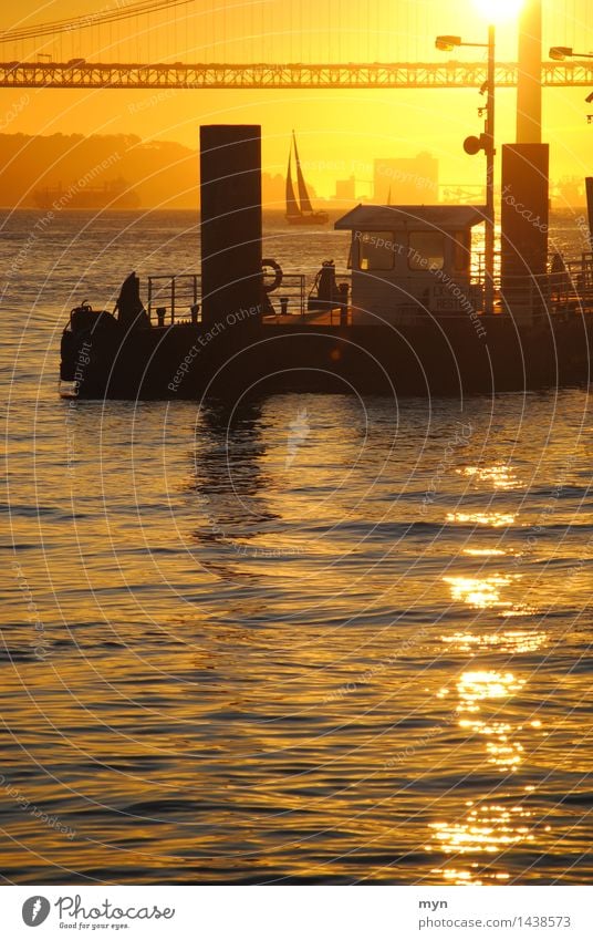 Tejo Lissabon Portugal Stadt Brücke Verkehrsmittel Schifffahrt Bootsfahrt Passagierschiff Fähre Fischerboot Hafen ruhig Ferien & Urlaub & Reisen Wärme Segelboot