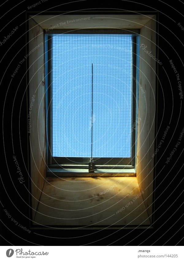 Skylight Holz Dach Licht Fenster Aussicht Dachfenster Häusliches Leben blau Glas Sonne Rahmen Schatten ...