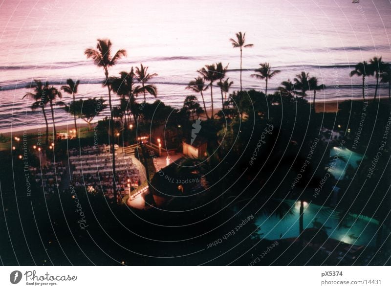 Hawaii Hotel dunkel Nacht Paradies Resort Ferienanlage Reisefotografie Ferien & Urlaub & Reisen Insel Meer Wellengang Pazifik Pazifikstrand Palmenstrand Idylle