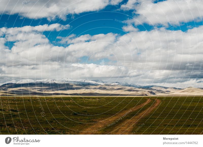 das Feld vor den Hügeln Hügelseite Hügelige Landschaft Nomade Altai Natur grün Gras Sommer blau Blauer Himmel Wolken Berge im Freien reisen Umwelt malerisch