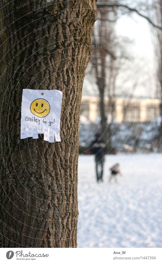 Take a smile 1 Baum Zettel Handzettel wählen Lächeln lachen laufen leuchten einfach Erfolg frei Fröhlichkeit Glück positiv gelb Gefühle Stimmung Freude