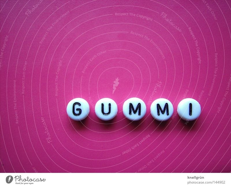 GUMMI Buchstaben Wort Perle rosa weiß schwarz Material Gummi rund obskur Schriftzeichen Letter