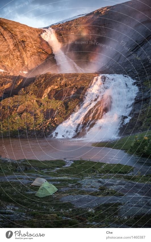 übertrieben schön Angeln Abenteuer Freiheit Expedition Camping Berge u. Gebirge wandern Landschaft Urelemente Gletscher Flussufer Fjord See Wasserfall Macht Mut