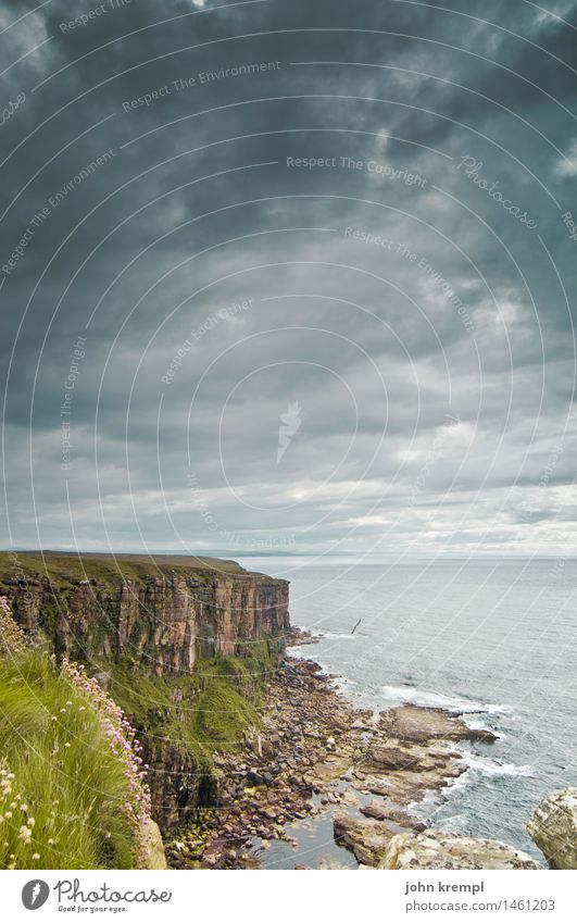 Dunnet Head Natur Landschaft Wasser Wolken Gras Wellen Küste Fjord Nordsee Meer Klippe Schottland bedrohlich frei maritim Tapferkeit Optimismus Kraft