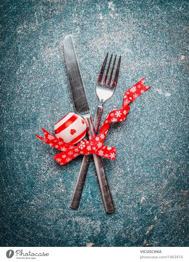 Weihnachtliches Tisch Gedeck Festessen Besteck Messer Gabel Stil Design Wohnung Dekoration & Verzierung Veranstaltung Restaurant Feste & Feiern