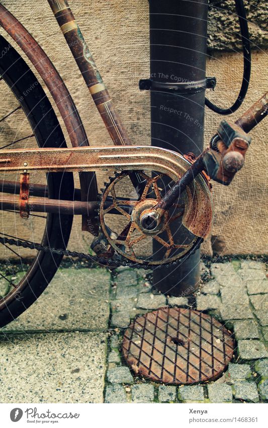 Retro Fahrrad Kette Metall Rost alt retro braun Nostalgie Fahrradkette Pedal Außenaufnahme Menschenleer Tag Farbfoto Detailaufnahme Gedeckte Farben nostalgisch