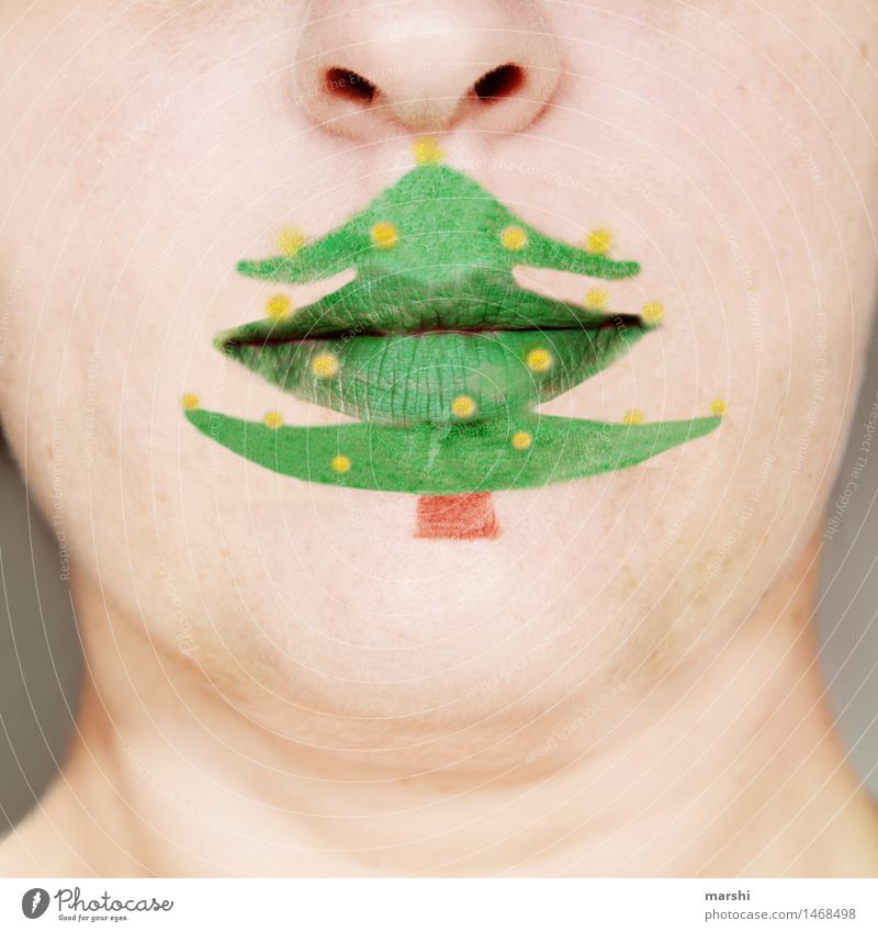 ohhhh Tannenbaum Mensch Mund Lippen 1 Zeichen Gefühle Stimmung Zufriedenheit Vorfreude Weihnachten & Advent Weihnachtsbaum angemalt Schminke grün