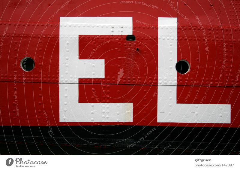 E L rot schwarz weiß Wasserfahrzeug Aufschrift Typographie Buchstaben Großbuchstabe Ladung Industrie Schifffahrt Schriftzeichen Punkt schiffsladung