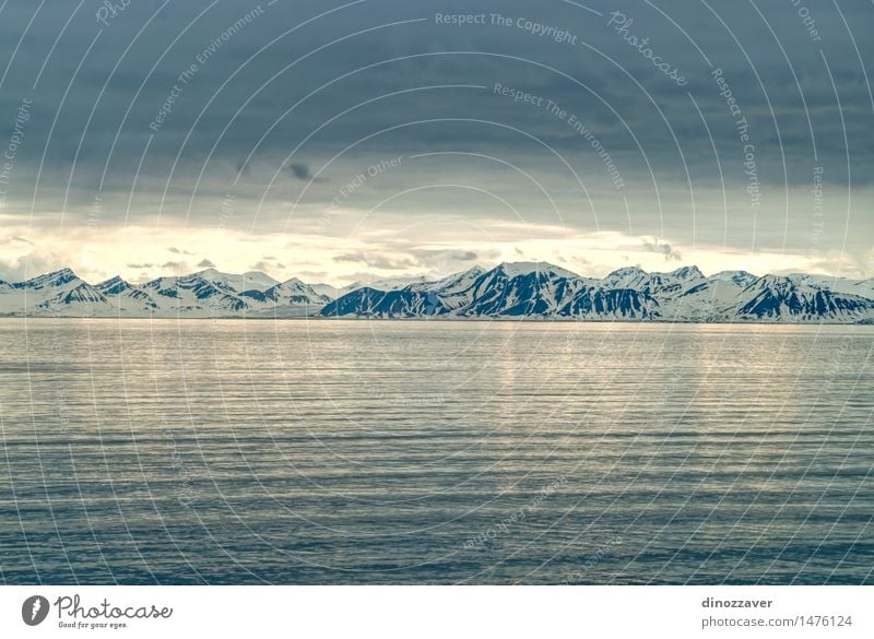 Arktische Berge schön Ferien & Urlaub & Reisen Meer Winter Schnee Berge u. Gebirge Umwelt Natur Landschaft Horizont Klima Wetter Gletscher Küste Fjord blau weiß