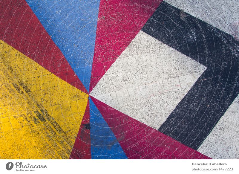 Die wunderbare Welt der Geometrie l 1 Verkehr Straße Reifenspuren ästhetisch dreckig Kitsch blau gelb rot schwarz weiß Design Grafik u. Illustration Lifestyle