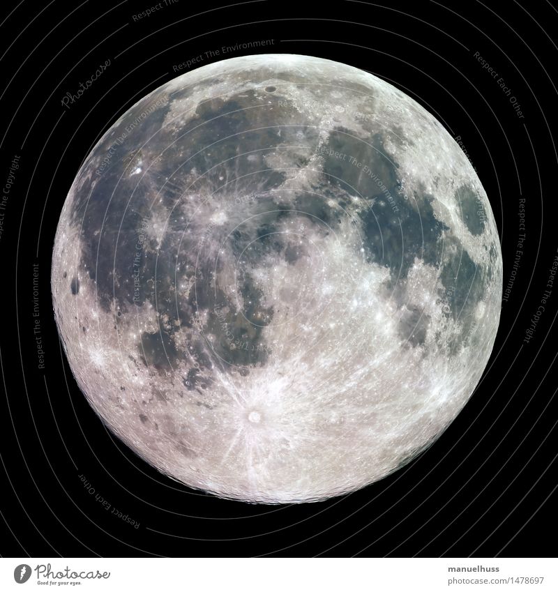 Vollmond Nachthimmel Mond dick gigantisch groß blau braun grau grün schwarz weiß Mondlandschaft Krater Mare Mineralien Oberflächenstruktur Wissenschaften