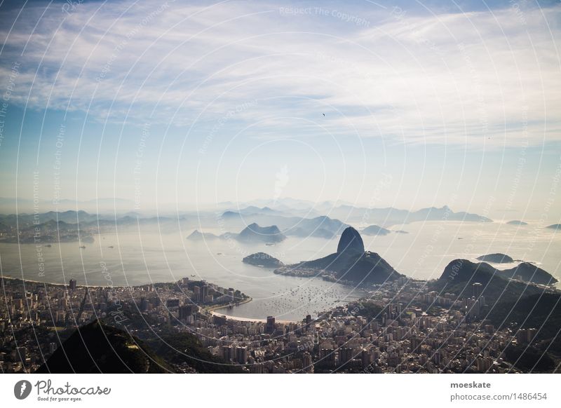 Rio De Janeiro Erde Himmel Wolken Sommer Schönes Wetter Küste Meer blau Brasilien Rio de Janeiro Bucht Corcovado-Botafogo Stadt Farbfoto Gedeckte Farben